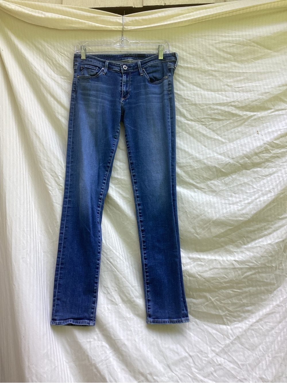 AG Adriano Goldschmied Distressed Dark Blue Straight Leg Jeans, size 29R